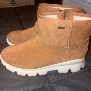 UGGs Tan Suede Ankle Boots with White Soles